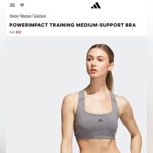Adidas Powerimpact Training Medium Support Bra, XS, Heather Grey